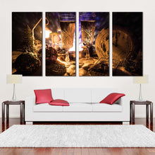 Load image into Gallery viewer, champagne drink canvas wall art still life champagne canvas set orange champagne glasses multi canvas brown alcohol in evening 4 piece canvas print For Living room
