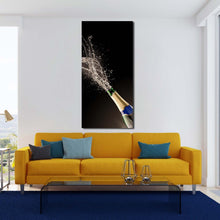 Load image into Gallery viewer, champagne  exploding  canvas  wall  art  green  blue  champagne  bottle  1  piece  canvas  artwork  champagne  cork  splash  canvas  print In Living Room
