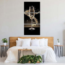 Load image into Gallery viewer, champagne  glass  canvas  wall  art  black  champagne  glass  3  piece  canvas  print  yellow  champagne  glass  splash  triptych  multi  canvas For Bedroom
