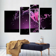 Load image into Gallery viewer, champagne glasses canvas print champagne celebrate canvas set purple red champagne splash 4 piece canvas wall art For Living Room
