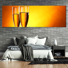 Load image into Gallery viewer, champagne  glasses  canvas  print  romantic  orange  champagne  glasses  panoramic  canvas  wall  art  yellow  alcohol  glasses  canvas  artwork In Bedroom
