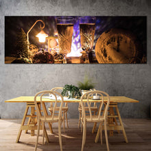 Load image into Gallery viewer, champagne  glasses  canvas  wall  art  alcohol  in  evening  canvas  artwork  still  life  champagne  1  piece  canvas  print  orange  brown  champagne  wide  canvas For Dinning Room
