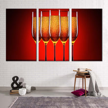 Load image into Gallery viewer, champagne glasses canvas wall art champagne celebration canvas set luxury orange red champagne glasses 3 piece canvas print
