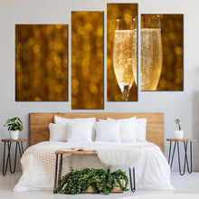 Load image into Gallery viewer, champagne glasses canvas wall art champagne night 4 piece canvas print yellow sparkling champagne canvas set For Bedroom
