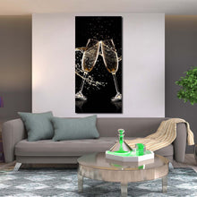 Load image into Gallery viewer, champagne  party  canvas  print  two  glasses  of  yellow  champagne  vertical  canvas  wall  art  brown  champagne  glasses  liquid  canvas  artwork In Living Room
