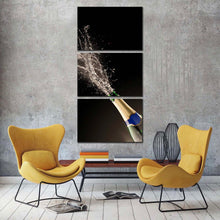 Load image into Gallery viewer, champagne  splash  canvas  print  champagne  exploding  3  piece  canvas  wall  art  green  blue  champagne  bottle  triptych  multi  canvas For Living Room
