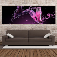 Load image into Gallery viewer, champagne  splash  canvas  wall  art  champagne  glasses  clicking  canvas  artwork  red  purple  champagne  glasses  1  piece  canvas  print In Living Room
