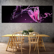 Load image into Gallery viewer, champagne  splash  canvas  wall  art  champagne  glasses  clicking  canvas  artwork  red  purple  champagne  glasses  1  piece  canvas  print For Dinning Room
