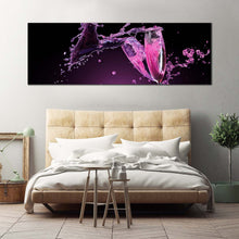 Load image into Gallery viewer, champagne  splash  canvas  wall  art  champagne  glasses  clicking  canvas  artwork  red  purple  champagne  glasses  1  piece  canvas  print In Bedroom
