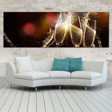 Load image into Gallery viewer, champagne  splash  canvas  wall  art  red  abstract  champagne  glasses  1  piece  canvas  print  yellow  champagne  liquid  burst  canvas  artwork In Living Room
