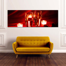 Load image into Gallery viewer, champagne  valentines  canvas  print  champagne  roses  yellow  candles  1  piece  canvas  wall  art  romantic  red  champagne  glasses  wide  canvas In Living Room
