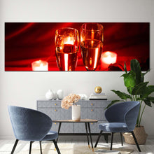 Load image into Gallery viewer, champagne  valentines  canvas  print  champagne  roses  yellow  candles  1  piece  canvas  wall  art  romantic  red  champagne  glasses  wide  canvas For Living Room
