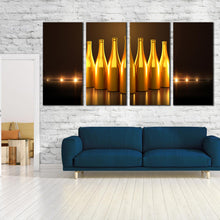 Load image into Gallery viewer, champagne bottles in dark background 4 piece canvas prints For Living Room
