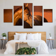 Load image into Gallery viewer, chestnut horse canvas wall art brown gelding horse 5 piece multi canvas artwork elegant horse in orange field canvas print For Bedroom
