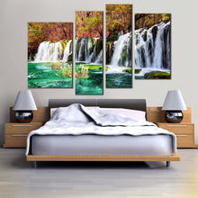Load image into Gallery viewer, china waterfall canvas wall art fall woods waterfall 4 piece canvas colorful azure lake jiuzhaigou nature waterfall canvas print For Your Bedroom
