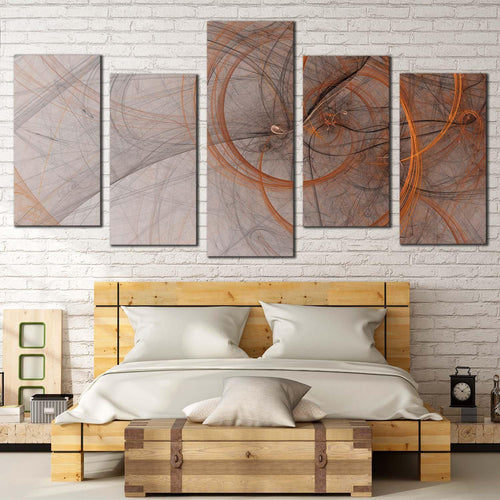 circle abstract canvas wall art yellow modern elegant abstract 5 piece canvas print grey abstract fractal canvas set For Bedroom