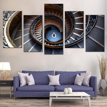 Load image into Gallery viewer, circular stairs canvas wall art brown vatican museum multi canvas grey geometry spiral staircase pattern 5 piece canvas print For Your Living Room
