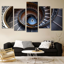 Load image into Gallery viewer, circular stairs canvas wall art brown vatican museum multi canvas grey geometry spiral staircase pattern 5 piece canvas print In  Living room
