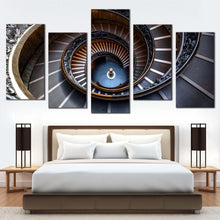 Load image into Gallery viewer, circular stairs canvas wall art brown vatican museum multi canvas grey geometry spiral staircase pattern 5 piece canvas print For Bedroom
