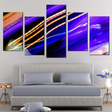 Load image into Gallery viewer, city lights canvas wall art blue modern abstract lights canvas set digital orange bright abstract 5 piece canvas print In Living Room
