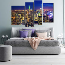 Load image into Gallery viewer, city skyline canvas print yellow new york city multi canvas blue sky manhattan 4 piece canvas wall art For Your Bedroom
