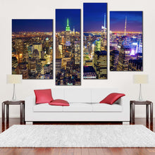 Load image into Gallery viewer, city skyline canvas print yellow new york city multi canvas blue sky manhattan 4 piece canvas wall art For Living room
