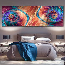 Load image into Gallery viewer, classic  abstract  canvas  wall  art  orange  blue  abstract  elegant  pattern  1  piece  canvas  print  digital  abstract  fractal  wide  canvas In Bedroom
