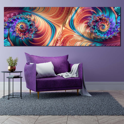 classic  abstract  canvas  wall  art  orange  blue  abstract  elegant  pattern  1  piece  canvas  print  digital  abstract  fractal  wide  canvas For Living Room