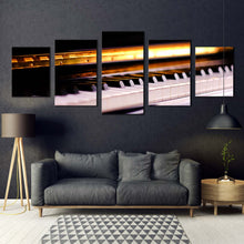 Load image into Gallery viewer, classic piano canvas wall art orange abstract piano lesson 5 piece canvas set white piano keyboard canvas print For Living room
