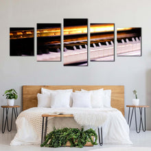 Load image into Gallery viewer, classic piano canvas wall art orange abstract piano lesson 5 piece canvas set white piano keyboard canvas print In Bedroom
