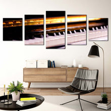 Load image into Gallery viewer, classic piano canvas wall art orange abstract piano lesson 5 piece canvas set white piano keyboard canvas print In Living room
