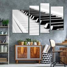 Load image into Gallery viewer, classical piano canvas wall art isolated black piano keyboard 4 piece canvas music harmony canvas print white music instrument multi canvas
