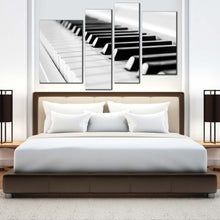 Load image into Gallery viewer, classical piano canvas wall art isolated black piano keyboard 4 piece canvas music harmony canvas print white music instrument multi canvas For Bedroom
