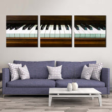 Load image into Gallery viewer, classical  piano  canvas  wall  art  piano  close  up  triptych  canvas  print  white  black  isolated  piano  keyboard  3  piece  multi  canvas In Living Room
