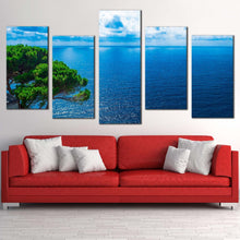 Load image into Gallery viewer, clouds ocean canvas wall art green trees ocean 5 piece canvas coast of the adriatic sea canvas print blue seascape canvas multiple canvas For Living Room
