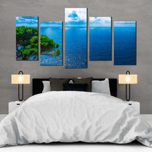 Load image into Gallery viewer, clouds ocean canvas wall art green trees ocean 5 piece canvas coast of the adriatic sea canvas print blue seascape canvas multiple canvas For Bedroom
