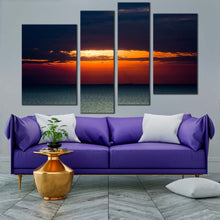 Load image into Gallery viewer, clouds sea canvas print orange sea sunset behind clouds 4 piece canvas wall art blue ocean multiple canvas for your living room
