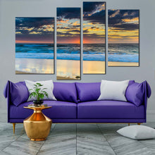 Load image into Gallery viewer, cloudy ocean canvas print central coast blue ocean waves 4 piece canvas wall art australia yellow sky beach sea multiple canvas for living room
