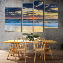 Load image into Gallery viewer, cloudy ocean canvas print central coast blue ocean waves 4 piece canvas wall art australia yellow sky beach sea multiple canvas
