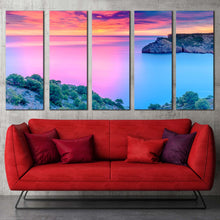 Load image into Gallery viewer, cloudy ocean canvas print orange sky mediterranean sea spain blue pink ocean 5 piece canvas wall art For Your Living room
