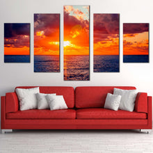 Load image into Gallery viewer, cloudy ocean canvas print russia blue ocean 5 piece canvas wall art sochi orange sky ocean multi canvas In Living room
