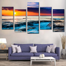 Load image into Gallery viewer, cloudy ocean canvas wall art blue sea waves multiple canvas hawaiian orange sunset 5 piece canvas print For Living Room
