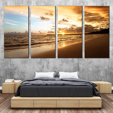 Load image into Gallery viewer, cloudy ocean canvas wall art brown ocean beach multi canvas artwork yellow sunset seascape 4 piece canvas wall art For Bedroom
