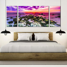 Load image into Gallery viewer, cloudy  ocean  canvas  wall  art  colorful  ocean  sky  3  piece  multi  canvas  ocean  rocks  triptych  canvas  print In Bedroom
