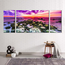 Load image into Gallery viewer, cloudy  ocean  canvas  wall  art  colorful  ocean  sky  3  piece  multi  canvas  ocean  rocks  triptych  canvas  print
