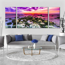 Load image into Gallery viewer, cloudy  ocean  canvas  wall  art  colorful  ocean  sky  3  piece  multi  canvas  ocean  rocks  triptych  canvas  print For Living Room
