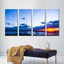 Load image into Gallery viewer, cloudy ocean canvas wall art dramatic yellow sky ocean 4 piece canvas print cadillac mountain blue ocean multiple canvas For Living Room
