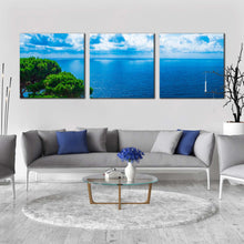 Load image into Gallery viewer, cloudy  ocean  canvas  wall  art  green  trees  adriatic  sea  3  piece  canvas  print  beautiful  blue  ocean  triptych  multiple  canvas For Living Room
