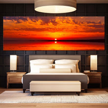 Load image into Gallery viewer, cloudy  ocean  canvas  wall  art  ocean  sunset  seascape  1  piece  canvas  print  red  sunset  dramatic  ocean  canvas  artwork In Bedroom
