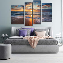 Load image into Gallery viewer, cloudy ocean canvas wall art orange ocean sunset seascape 4 piece canvas print blue ocean waves multiple canvas for your bedroom
